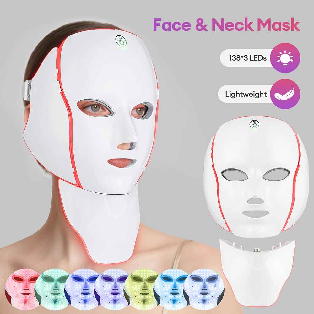 Facial LED Light Mask with Neck – Photon Therapy | Blushia