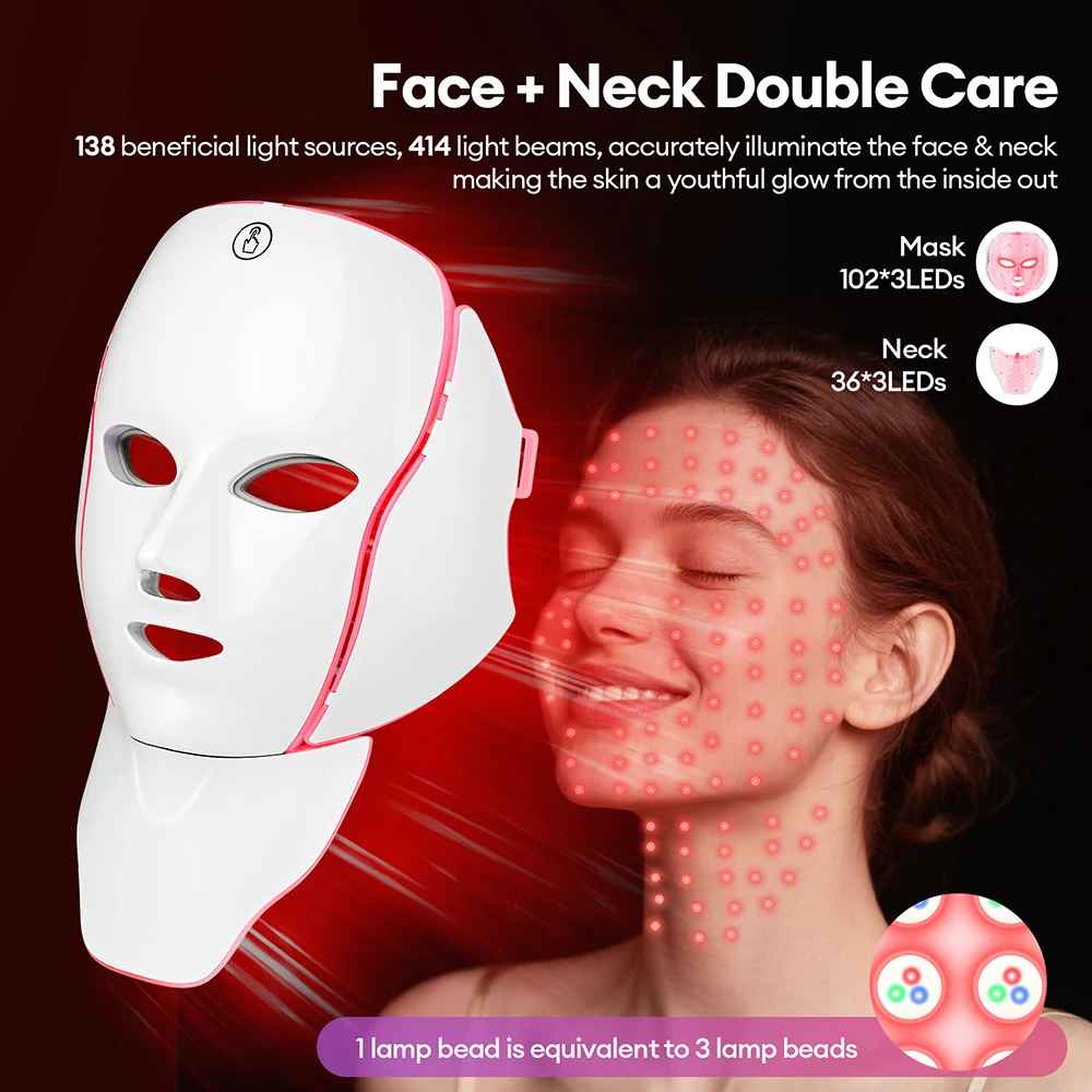 Facial LED Light Mask with Neck – Photon Therapy | Blushia 3